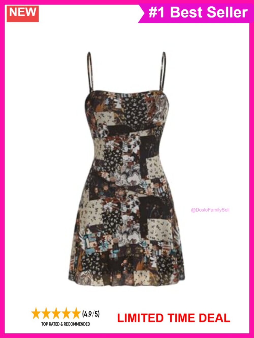 Boho Patchwork Print Spaghetti Strap Cami Mini Dress Sleeveless Summer